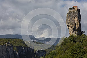 Katskhi Pillar and monastery on its top in Georgia.