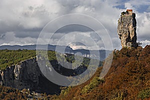 Katskhi Pillar with monk`s cell on its top, Georgia.