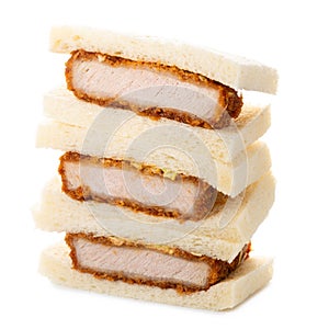 Katsu Sando  japanese sandwich with breaded pork chop, cabbage and tonkatsu sauce, traditional Japanese food  isolated on white