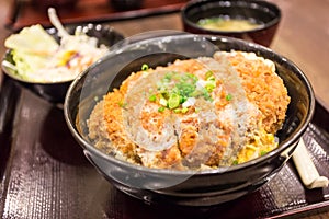 Katsudon - Japanese breaded deep fried pork cutlet (tonkatsu) to