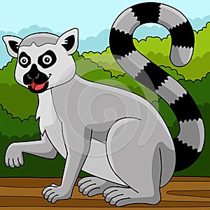 Katta Animal Colored Cartoon Illustration