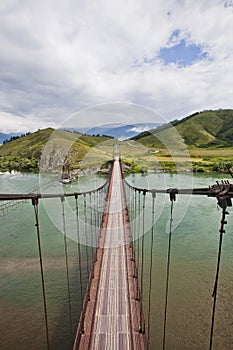 Katun river Bridge near the Multa village. Altai. Russia