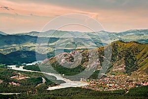 Katun river near Manzherok lake, view from the top of ski lift