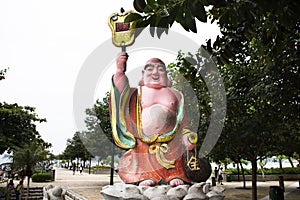 Katyayana or Gautama Buddha statues in Tin Hau Temple or Kwun Yam Shrine at Repulse Bay in Hong Kong, China