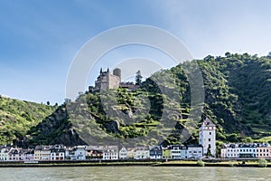 The Katz Castle on the Rhine Gorge in Germany, overlooking the old town and the river Rhine