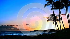 Kauai Sunset Over Ocean and Palms