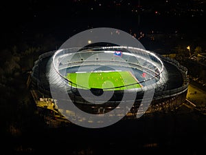 Kaunas Darius and Girenas stadium at night. Aerial view, drone photo