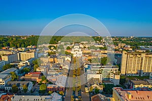Kaunas Freedom Avenue, Laisves aleja in Lithuanian and city center aerial view