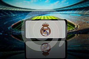 Spanish Football league LaLiga team Real Madrid logo on screen