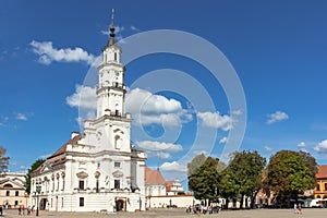 Kaunas, Lithuania - August 23, 2019. The Town Hall of Kaunas in the middle of the Town Hall Square.It is called The white swan, it