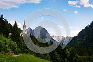 Kaunertal Kaltenbrunn, Austria landscape with the Unserer Lieben Frau MariÃÂ¤ Himmelfahrt church Our lady of the Assumption. photo