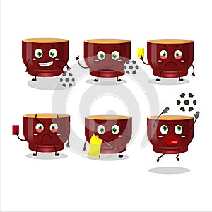 Kava drink cartoon character working as a Football referee