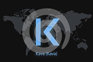 Kava Kava Abstract Cryptocurrency. With a dark background and a world map. Graphic concept for your design