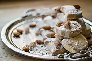 Kavala Cookie with Almonds from Greece in a Silver Tray.