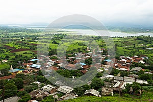 Kavnaai village from Kavnai Fort Nashik, Maharashtra, India. Fort was built by Moghuls.