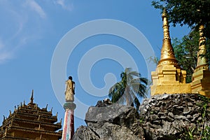 Golden stupas Kaw Ka Thaung Cave, Hpa An, Myanmar photo