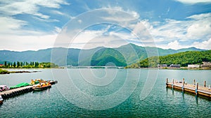 Kawaguchi Lake with Mountain in Japan