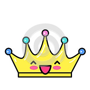 Kawai Crown. Sign, symbol, web element. Social media icon. Business concept. Tattoo template. Line art. Website pictogram