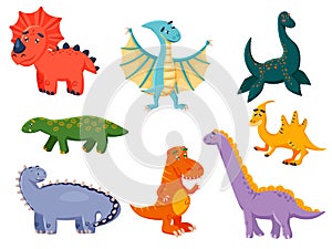 Kawai funny dinosaur cartoon character icon set