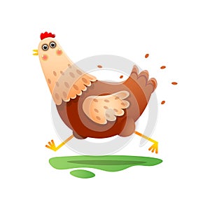 Kawai running hen with fast speed over white background