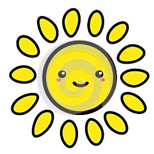 Kawai Sunny web element. Social media icon. Business concept. Tattoo template. Line art. Website pictogram