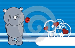 Kawaii rhino cartoon holding a red rosse valentine background photo