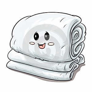 Kawaii Art Illustration Of Smiling Character Wrapped In White Towels