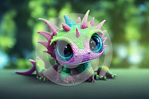 A Kawaii Baby Dragon. Bright and colorful 3D render computer generated to look like modern 3D animation.