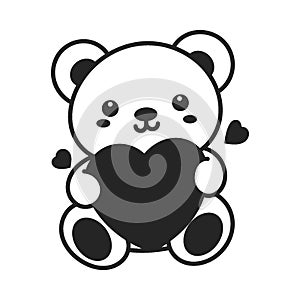 Kawaii bear heart hug line art vector illustration