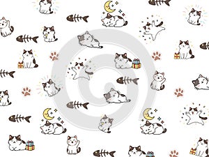 kawaii cartoon cat pattern and elements