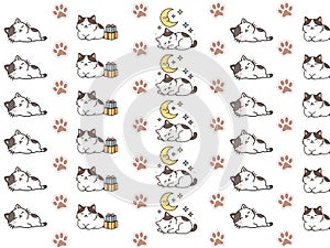 kawaii cartoon cat pattern and elements