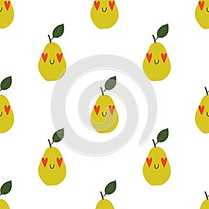 Kawaii Cartoon Pear in love. Patterns