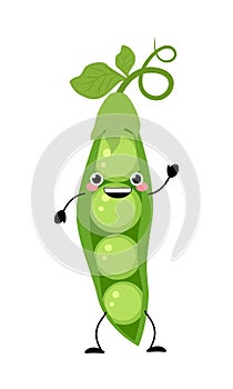 Kawaii cartoon peas vector illustration isolated on white