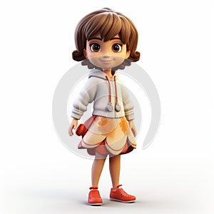 Kawaii Charm: 2d Boy 3d Illustration Of A Young Girl In Light White And Orange