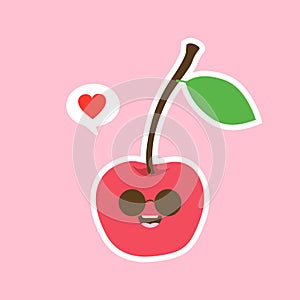 Kawaii cherry vector icon. Juicy berry illustration isolated on color background. Cherries fruit stylized modern trendy flat