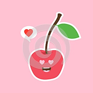 Kawaii cherry vector icon. Juicy berry illustration isolated on color background. Cherries fruit stylized modern trendy flat