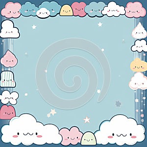 kawaii cloud border with cute clouds and raindrops