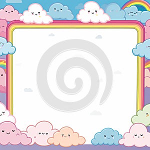 kawaii cloud border frame with rainbow and clouds