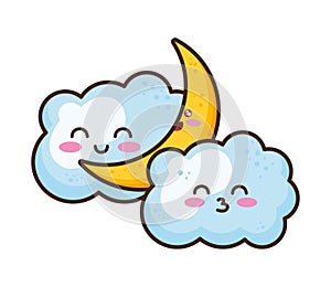 kawaii clouds and moon
