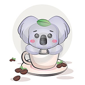 Kawaii Coffee Koala or Cute Animal Drawing for Poster and Merchandising Premium Vector, Character for Baby Shower
