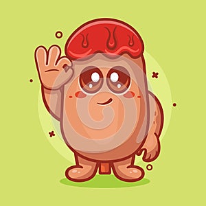 Kawaii corn dog food character mascot with ok sign hand gesture isolated cartoon in flat style design