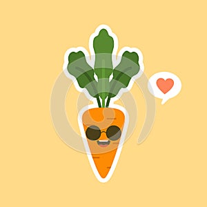 kawaii cute carrot cartoon character. Carrot cartoon in flat style, cute smiling character for healthy food poster, zero waste eco