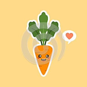 kawaii cute carrot cartoon character. Carrot cartoon in flat style, cute smiling character for healthy food poster, zero waste eco