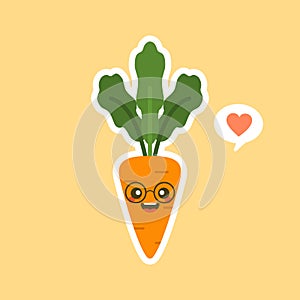 kawaii cute carrot cartoon character. Carrot cartoon in flat style, cute smiling character for healthy food poster, zero waste eco