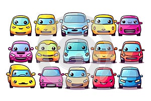 kawaii cute cars sticker image, in the style of kawaii art, meme art PNG