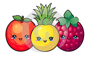 kawaii cute fruits sticker image, in the style of kawaii art, meme art, animated gifs isolated white background PNG