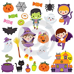 Kawaii cute Halloween Clipart Set