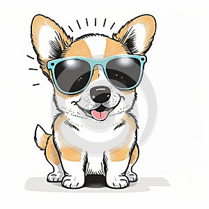 Kawaii cute happy dog wearing sunglasess