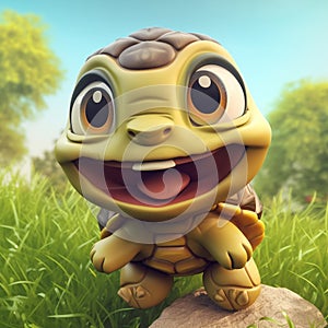 Kawaii cute smiling turtle jump off the rock