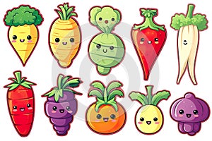 kawaii cute vegetable sticker image, in the style of kawaii art, meme art PNG